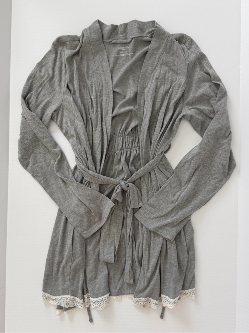 Motherhood Maternity Gray Knit Nursing Robe with Waist Tie